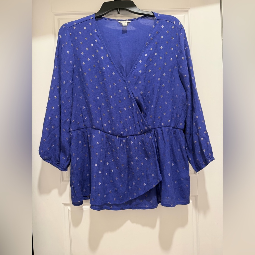 Cato Royal Blue Wrap Blouse with Accents